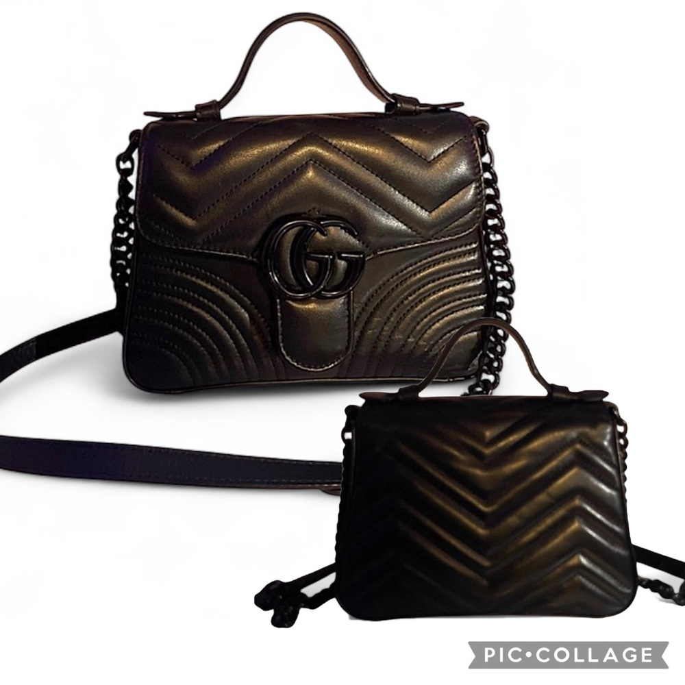 Authentic Gucci Marmont mini top handle bag black leather MINT!
